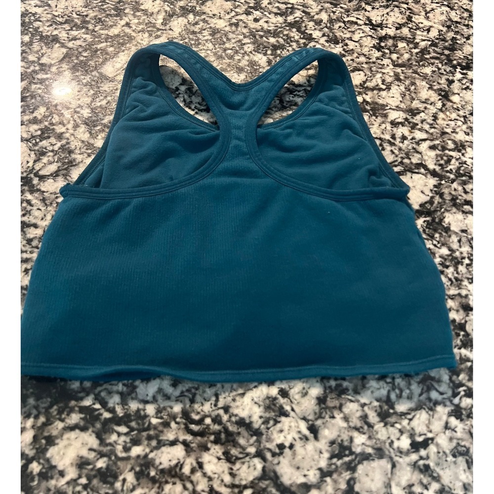 Fabletics Ribbed Twist Front Sports Bra Teal Blue Crop Yoga Top size S (0911) - Picture 7 of 7